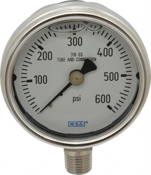 Wika 9831937 Wika Pressure Gauge: 2-1/2" Dial Dia, 0 Min psi, 600 Max psi, 1/4" (9831937)
