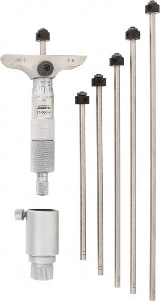 SPI 11-566-7 SPI Mechanical Depth Micrometer: 6'' Range, 6 Rods (11-566-7)