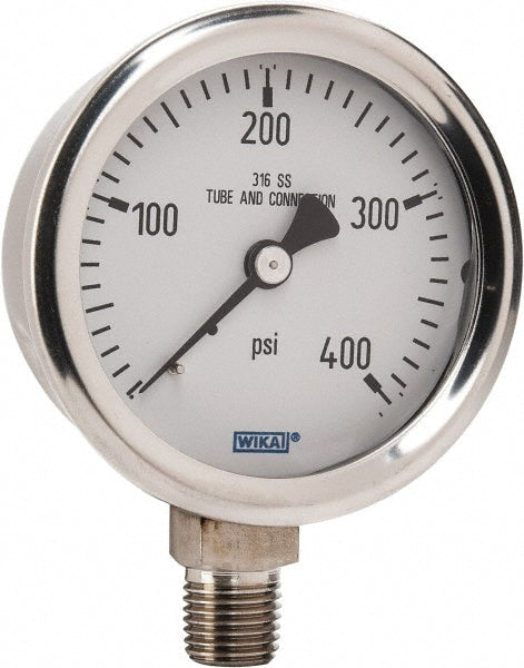 Wika 9768661 Wika Pressure Gauge: 2-1/2" Dial Dia, 0 Min psi, 400 Max psi, 1/4" (9768661)