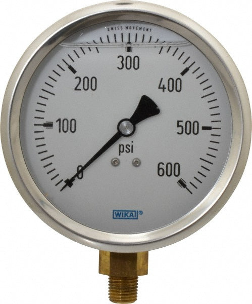 Wika 9699168 Wika Pressure Gauge: 4" Dial Dia, 0 Min psi, 600 Max psi, 1/4", NPT (9699168)