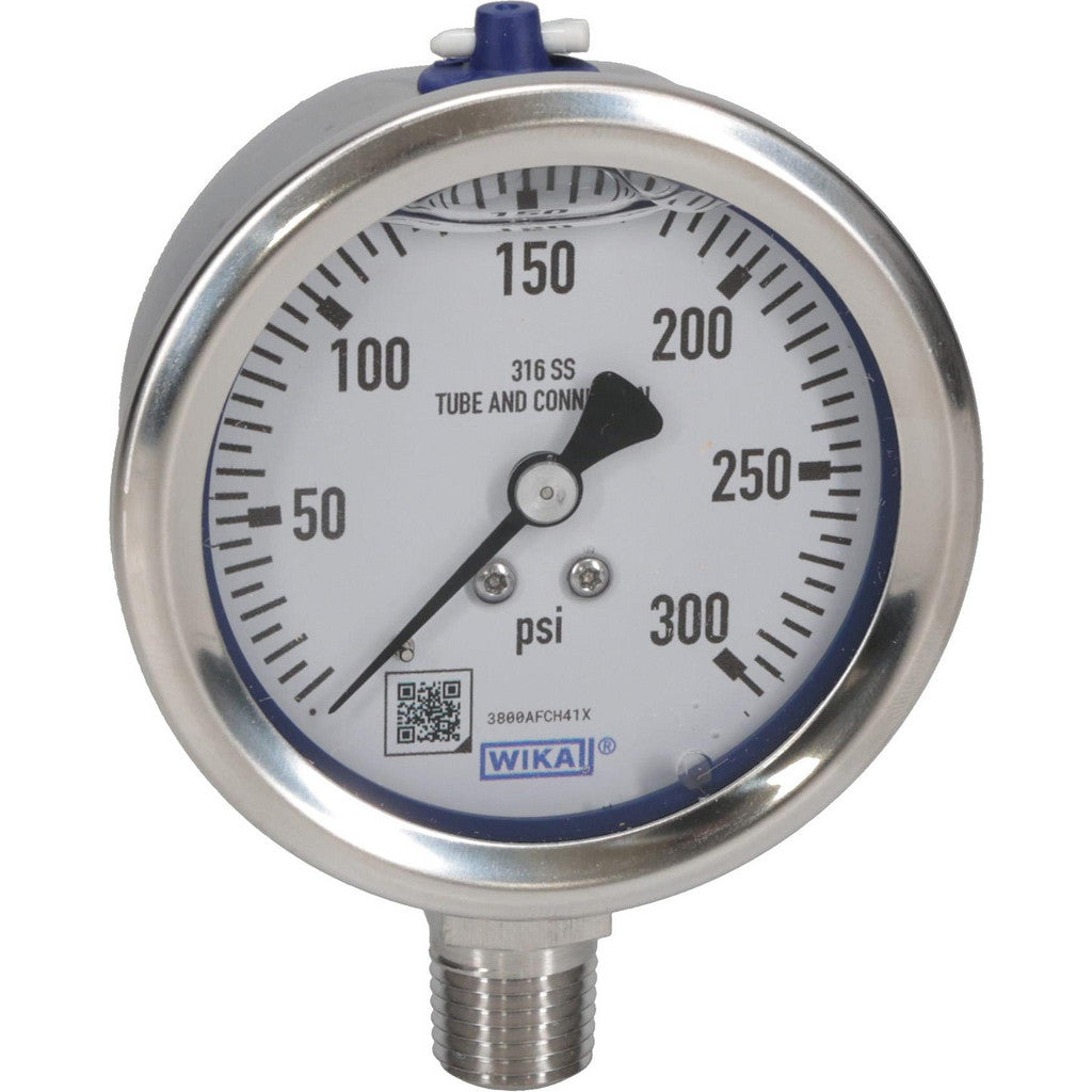 Wika 9833549 Wika Pressure Gauge: 2-1/2" Dial Dia, 0 Min psi, 300 Max psi, 1/4" (9833549)