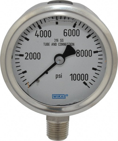 Wika 9833468 Wika Pressure Gauge: 2-1/2" Dial Dia, 0 Min psi, 10000 Max psi, 1/4" (9833468)