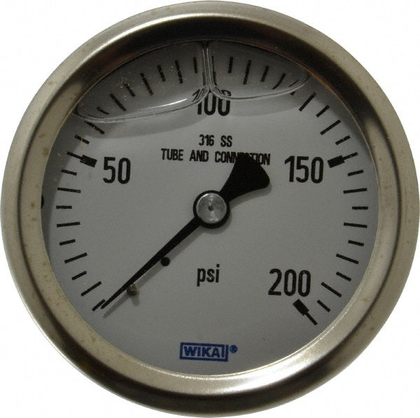 Wika 9833221 Wika Pressure Gauge: 2-1/2" Dial Dia, 0 Min psi, 200 Max psi, 1/4" (9833221)