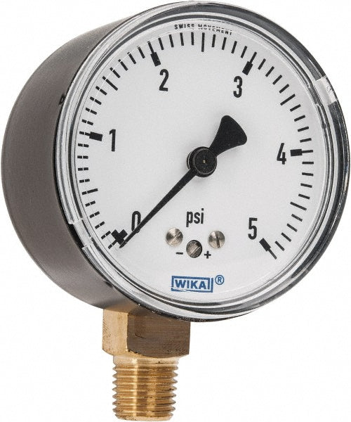 Wika 9851933 Wika Pressure Gauge: 2-1/2" Dial Dia, 0 Min psi, 5 Max psi, 1/4", NPT (9851933)