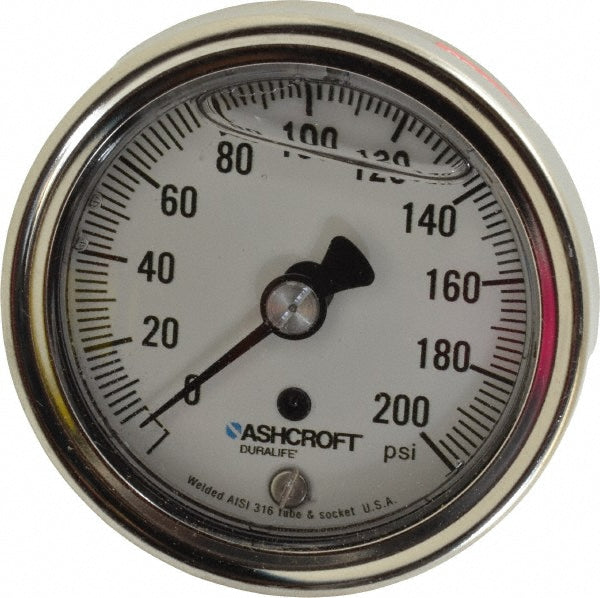 Ashcroft 251009SWL02B200# Ashcroft Pressure Gauge: 2-1/2" Dial Dia, 0 Min psi, 200 Max (251009SWL02B200#)