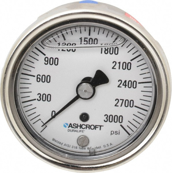 Ashcroft 83249 Ashcroft Pressure Gauge: 2-1/2" Dial Dia, 0 Min psi, 3000 Max psi, 1/4" (83249)