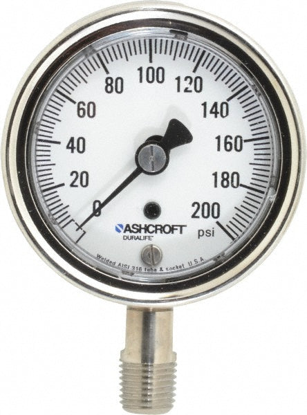 Ashcroft 94330 Ashcroft Pressure Gauge: 2-1/2" Dial Dia, 0 Min psi, 200 Max psi, 1/4" (94330)