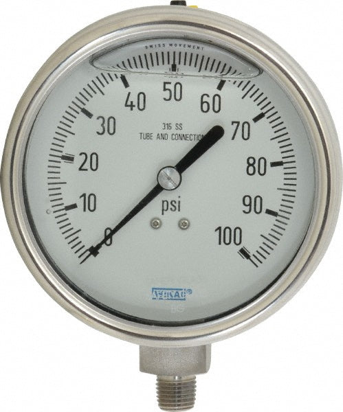 Wika 9832373 Wika Pressure Gauge: 4" Dial Dia, 0 Min psi, 100 Max psi, 1/4", NPT (9832373)