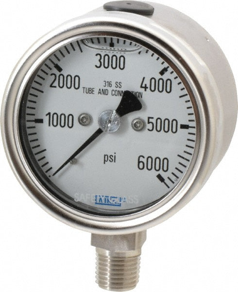 Wika 50128787 Wika Pressure Gauge: 2-1/2" Dial Dia, 0 Min psi, 6000 Max psi, 1/4" (50128787)