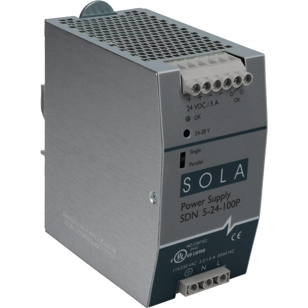 Sola/Hevi-Duty SDN5-24-100P Sola/Hevi-Duty 120 Watt, 5 Amp, 230 VAC Input, 24 VDC Output, DIN (SDN5-24-100P)