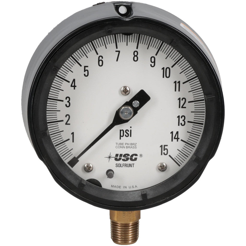 Ametek 150006 Ametek Pressure Gauge: 4-1/2" Dial Dia, 0 Min psi, 15 Max psi, 1/2" (150006)