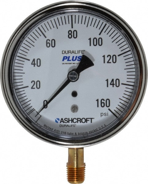 Ashcroft 94601XLL Ashcroft Pressure Gauge: 3-1/2" Dial Dia, 0 Min psi, 160 Max psi (94601XLL)