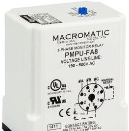Macromatic Protection Relays PMPU-FA8 - Phase Monitor Relay, 190-500VAC, Phase Loss (PMPU-FA8)