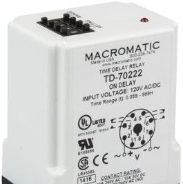 Macromatic Relays TD-70222 - On Delay Timer, 120VAC/DC, 0.5Sec-999Hr Range (TD-70222)