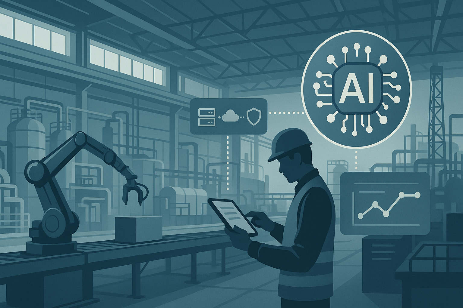 Industrial editorial illustration for How Brownfield Plants Can Scale Industrial AI Without a Rip-and-Replace Project.