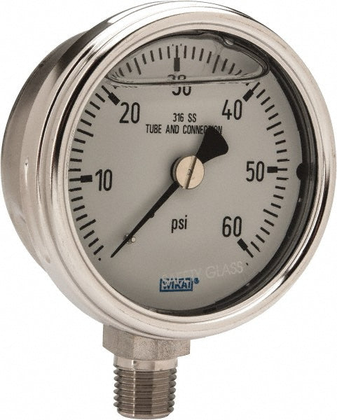 Wika 9831873 Wika Pressure Gauge: 2-1/2" Dial Dia, 0 Min psi, 60 Max psi, 1/4" (9831873)