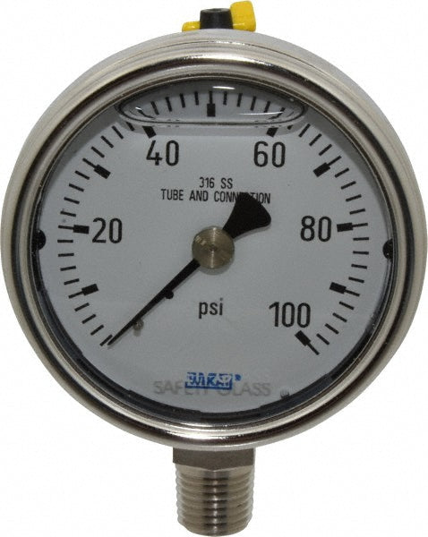 Wika 9831881 Wika Pressure Gauge: 2-1/2" Dial Dia, 0 Min psi, 100 Max psi, 1/4" (9831881)
