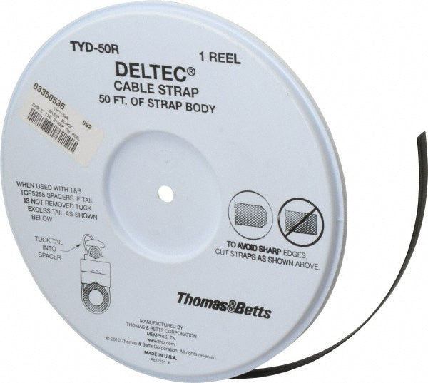 Thomas & Betts TYD-50R Thomas & Betts Cable Tie: 50' Long, Black, Nylon, Hook & Loop Strap (TYD-50R)