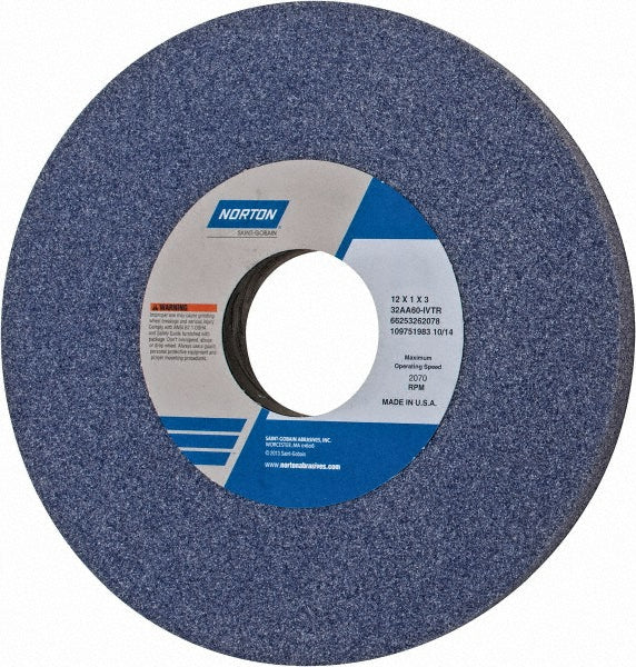 Norton 66253262078 Norton Surface Grinding Wheel: 12" Dia, 1" Thick, 3" Arbor, 60 Grit (66253262078)