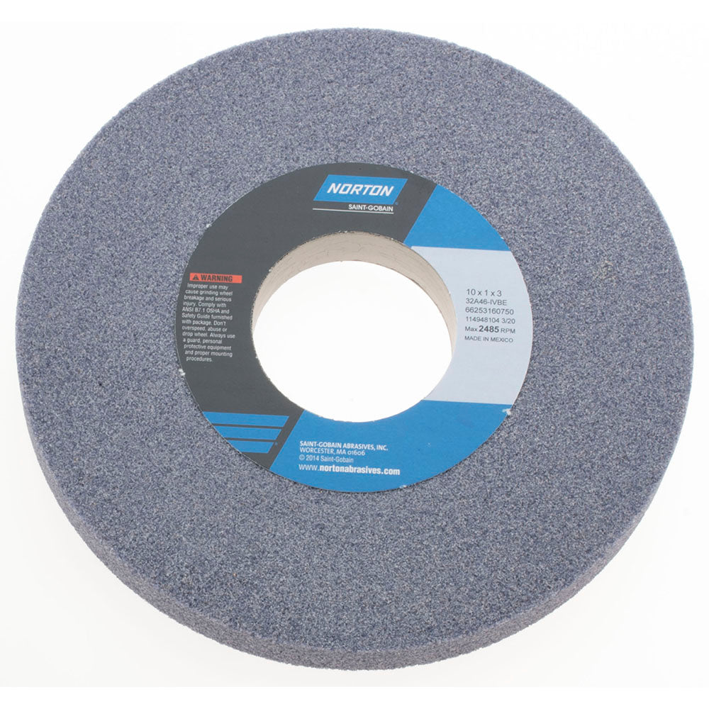 Norton 66253160750 Norton Surface Grinding Wheel: 10" Dia, 1" Thick, 3" Arbor, 46 Grit (66253160750)