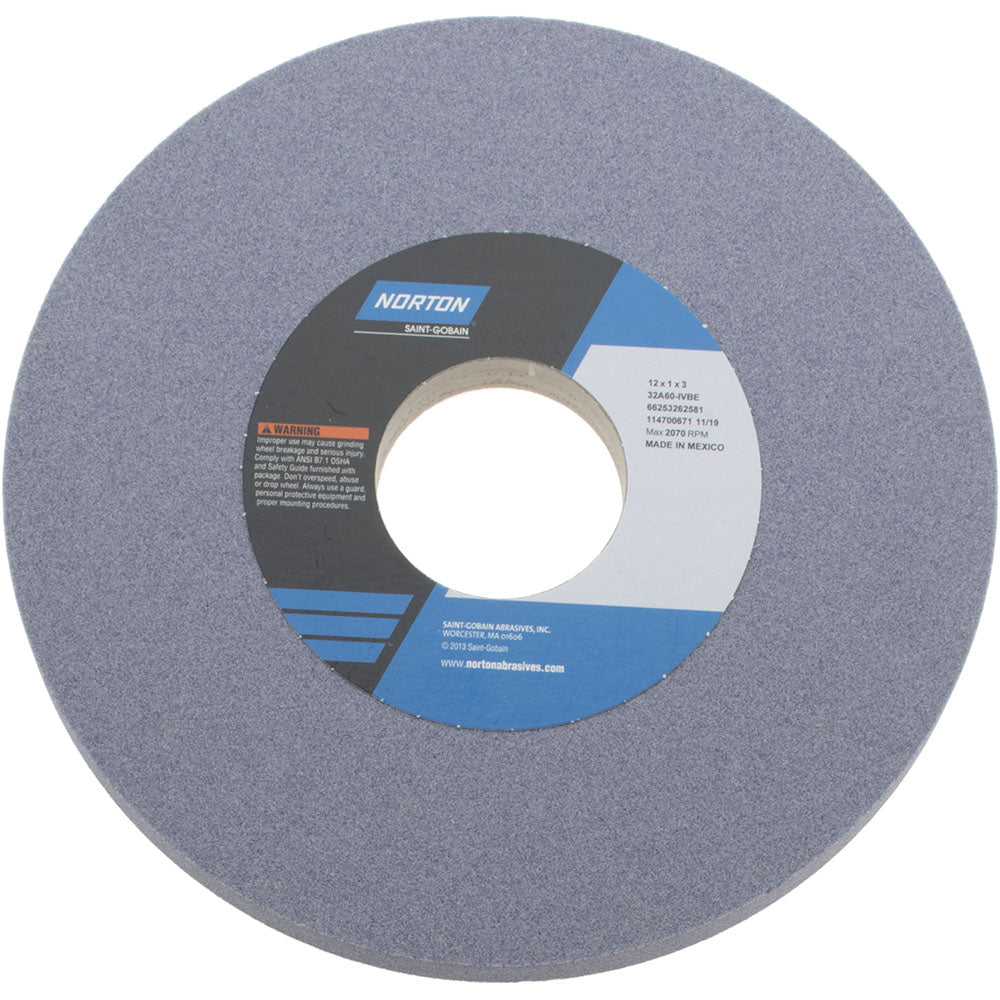 Norton 66253262581 Norton Surface Grinding Wheel: 12" Dia, 1" Thick, 3" Arbor, 60 Grit (66253262581)