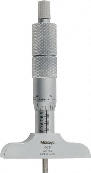 Mitutoyo 129-127 Mitutoyo Mechanical Depth Micrometer: 4'' Range, 4 Rods, Satin Chrome (129-127)