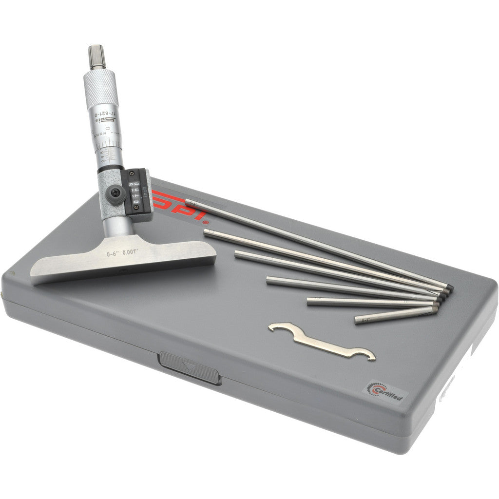 SPI CMS160809197 SPI Mechanical Depth Micrometer: 6'' Range, 6 Rods (CMS160809197)