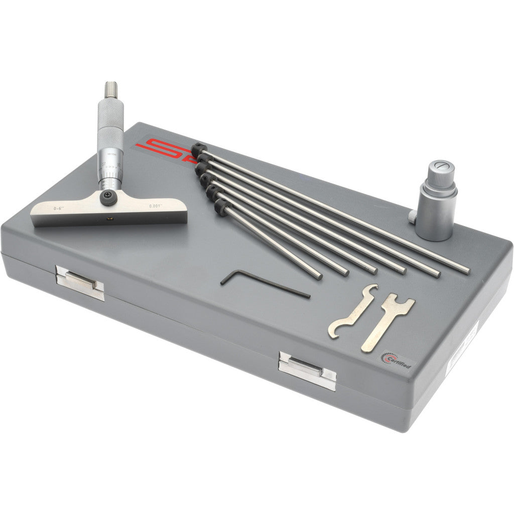 SPI CMS160622005 SPI Mechanical Depth Micrometer: 6'' Range, 6 Rods (CMS160622005)
