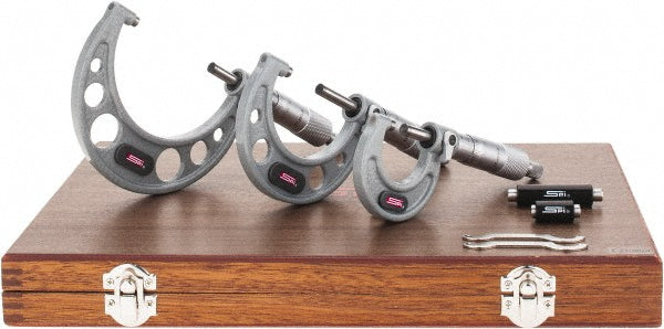SPI CMS160622021 SPI Mechanical Outside Micrometer Set: 3 Pc, 0 to 75 mm, 0.0100 (CMS160622021)