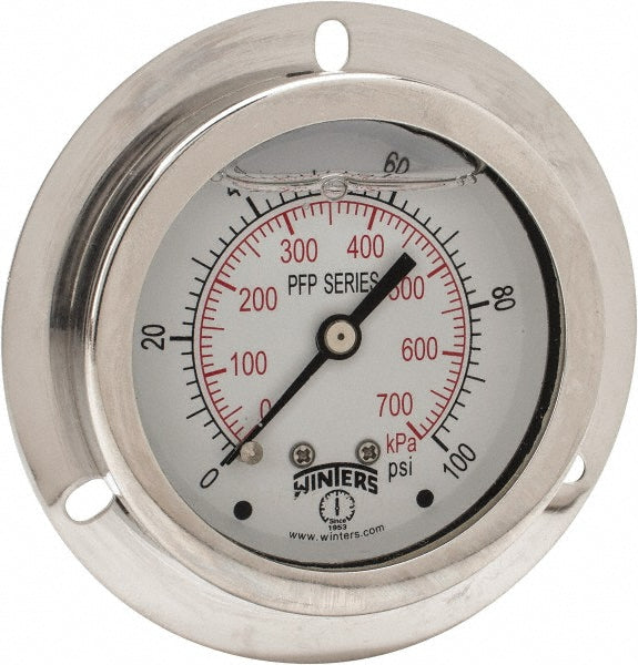 Winters PFP924-25FF-SG. Winters Pressure Gauge: 2-1/2" Dial Dia, 0 Min psi, 100 Max (PFP924-25FF-SG.)