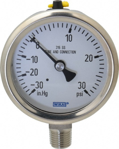 Wika 9768769 Wika Pressure Gauge: 2-1/2" Dial Dia, -30 Min psi, 30 Max psi, 1/4" (9768769)