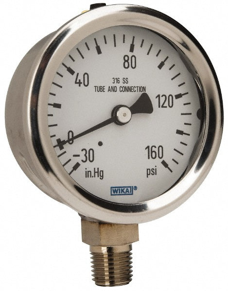 Wika 9768742 Wika Pressure Gauge: 2-1/2" Dial Dia, -30 Min psi, 30 Max psi, 1/4" (9768742)
