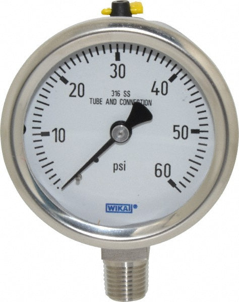 Wika 9768718 Wika Pressure Gauge: 2-1/2" Dial Dia, 0 Min psi, 60 Max psi, 1/4" (9768718)
