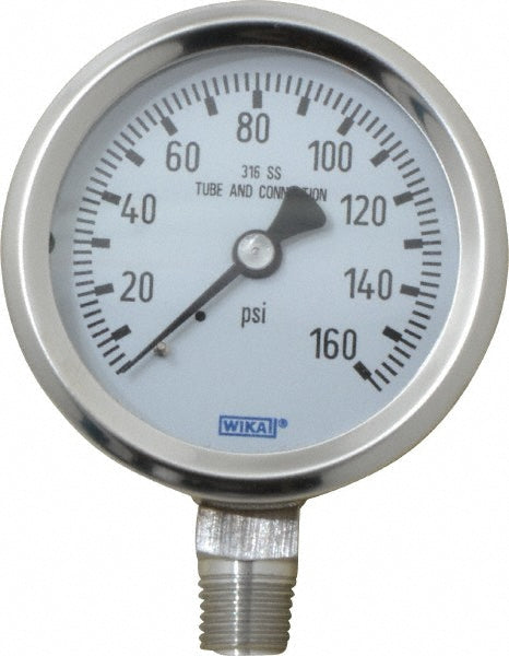 Wika 9768696 Wika Pressure Gauge: 2-1/2" Dial Dia, 0 Min psi, 160 Max psi, 1/4" (9768696)