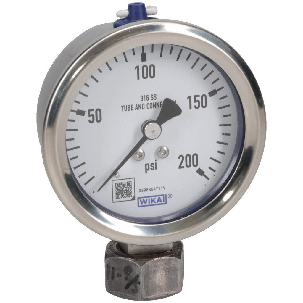 Wika 9768688 Wika Pressure Gauge: 2-1/2" Dial Dia, 0 Min psi, 200 Max psi, 1/4" (9768688)