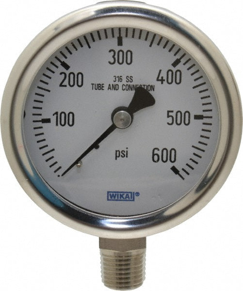 Wika 9768653 Wika Pressure Gauge: 2-1/2" Dial Dia, 0 Min psi, 600 Max psi, 1/4" (9768653)