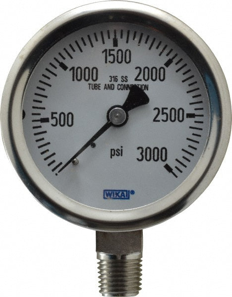 Wika 9768610 Wika Pressure Gauge: 2-1/2" Dial Dia, 0 Min psi, 3000 Max psi, 1/4" (9768610)
