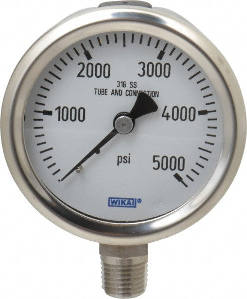 Wika 9768602 Wika Pressure Gauge: 2-1/2" Dial Dia, 0 Min psi, 5000 Max psi, 1/4" (9768602)