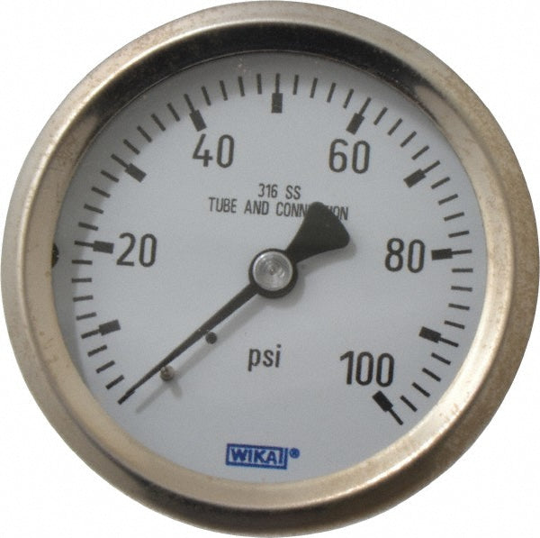 Wika 9768327 Wika Pressure Gauge: 2-1/2" Dial Dia, 0 Min psi, 100 Max psi, 1/4" (9768327)
