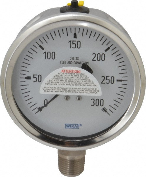 Wika 9768572 Wika Pressure Gauge: 4" Dial Dia, 0 Min psi, 300 Max psi, 1/2", NPT (9768572)