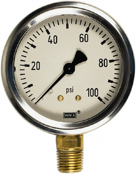 Wika 9831741 Wika Pressure Gauge: 4" Dial Dia, -30 Min psi, 100 Max psi, 1/2", NPT (9831741)