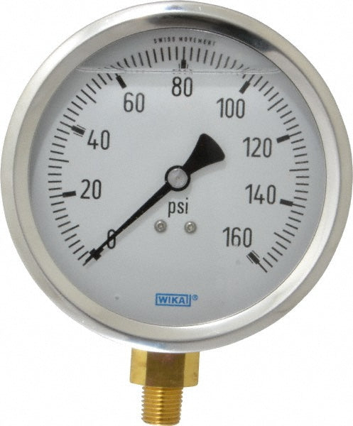 Wika 9699257 Wika Pressure Gauge: 4" Dial Dia, 0 Min psi, 160 Max psi, 1/4", NPT (9699257)