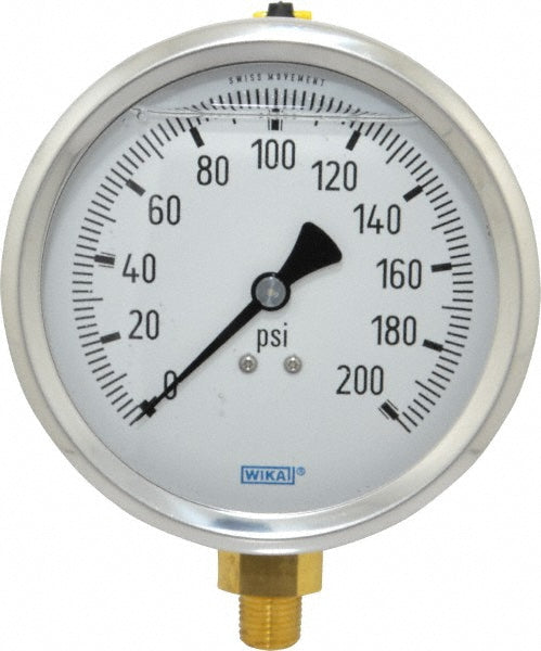 Wika 9699134 Wika Pressure Gauge: 4" Dial Dia, 0 Min psi, 200 Max psi, 1/4", NPT (9699134)