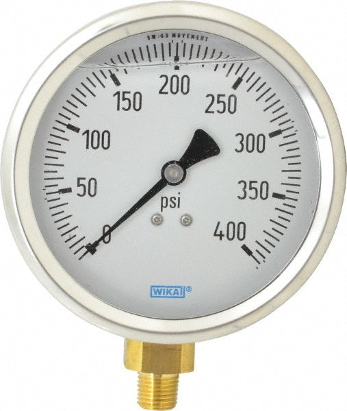 Wika 9699150 Wika Pressure Gauge: 4" Dial Dia, 0 Min psi, 400 Max psi, 1/4", NPT (9699150)
