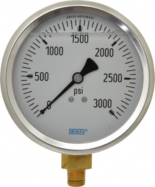 Wika 9699215 Wika Pressure Gauge: 4" Dial Dia, 0 Min psi, 3000 Max psi, 1/4", NPT (9699215)