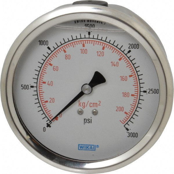 Wika 9694345 Wika Pressure Gauge: 4" Dial Dia, 0 Min psi, 3000 Max psi, 1/4", NPT (9694345)