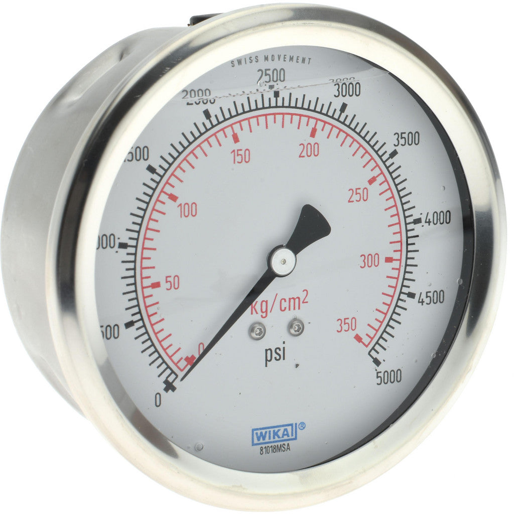 Wika 52904769 Wika Pressure Gauge: 4" Dial Dia, 0 Min psi, 5000 Max psi, 1/4", NPT (52904769)