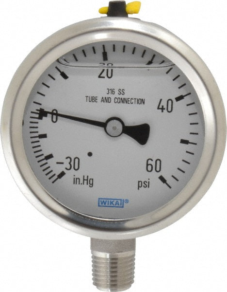Wika 9833620 Wika Pressure Gauge: 2-1/2" Dial Dia, -30 Min psi, 60 Max psi, 1/4" (9833620)