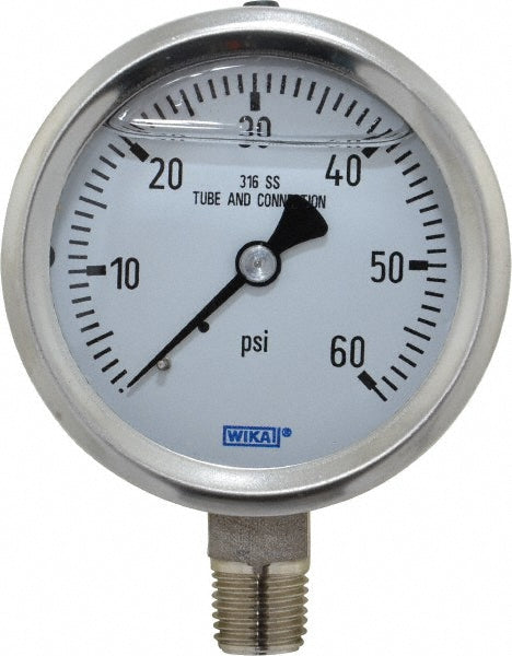 Wika 9833582 Wika Pressure Gauge: 2-1/2" Dial Dia, 0 Min psi, 60 Max psi, 1/4" (9833582)