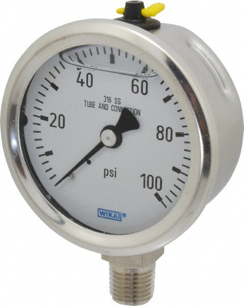 Wika 9833574 Wika Pressure Gauge: 2-1/2" Dial Dia, 0 Min psi, 100 Max psi, 1/4" (9833574)